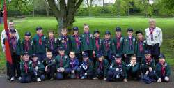 Ian Stewart (ACSL and NI Commissioner for Cubs) and David Anderson (ACSL) pictured with First Ballymacash Cubs in Wallace Park on Sunday 22nd April prior to the St George’s Day parade and special services in Lisburn celebrating 100 years of Scouting.